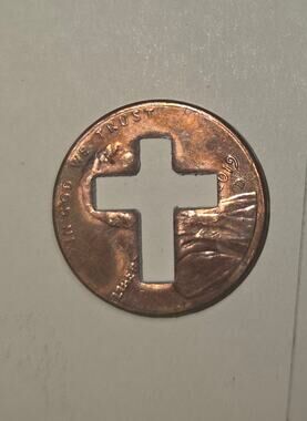 Cross penny cutout  religious keepsake
